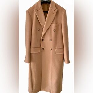 Calvin Klein Camel Double-Breasted Wool Coat